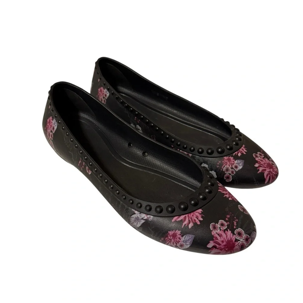 Crocs Lina Luxe Studded Flats
Women's 10 Black Pink Floral Ballet
Slip On Shoes